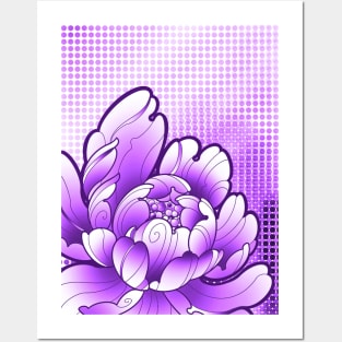 purple peony flower  kawaii pop art style print Posters and Art